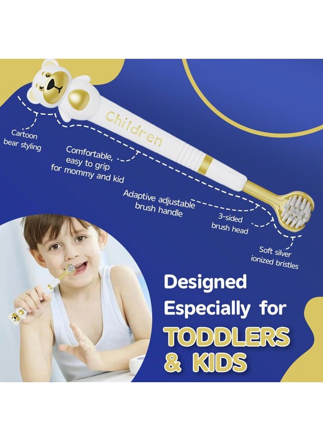 ZMRZ 3-Sided Toothbrush for Kids – Soft Bristles, Triple-Angle Toothhugger, Cartoon Bear Design Sensory Toothbrush for Toddlers, Kids Toothbrush for Aged 3-12, Gentle Gum and Tooth Care (3-Pack) - Image 4