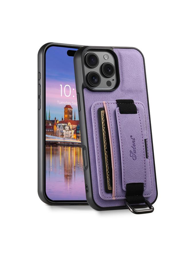 Suteni Case For iPhone 16 Pro H13 Litchi Leather Wrist Strap Wallet Back Phone Case - Image 1