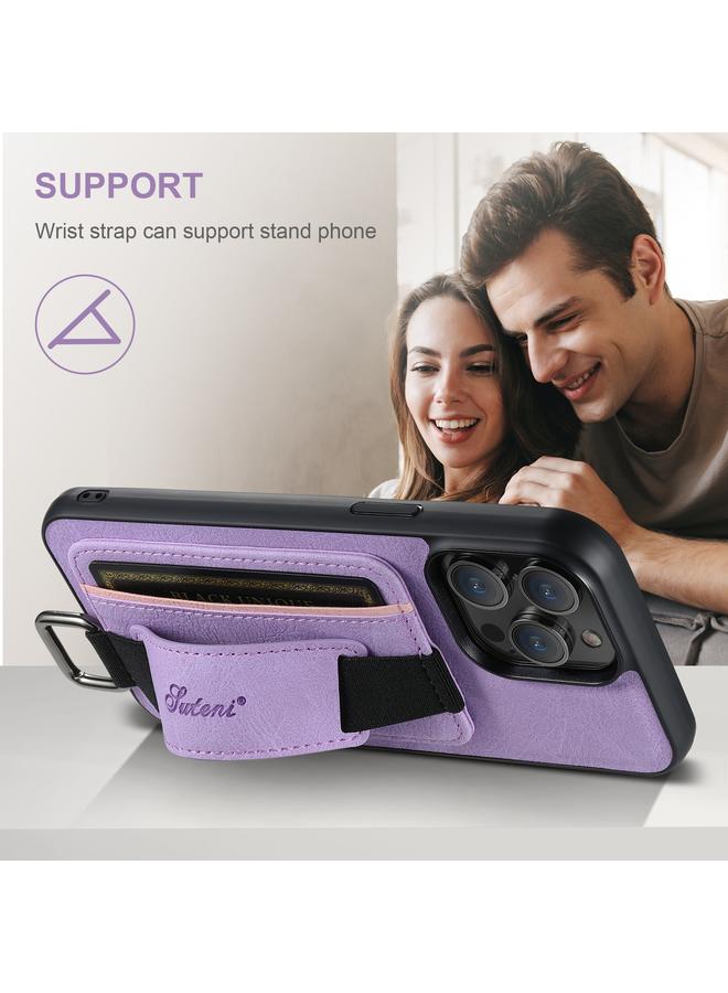 Suteni Case For iPhone 16 Pro H13 Litchi Leather Wrist Strap Wallet Back Phone Case - Image 5