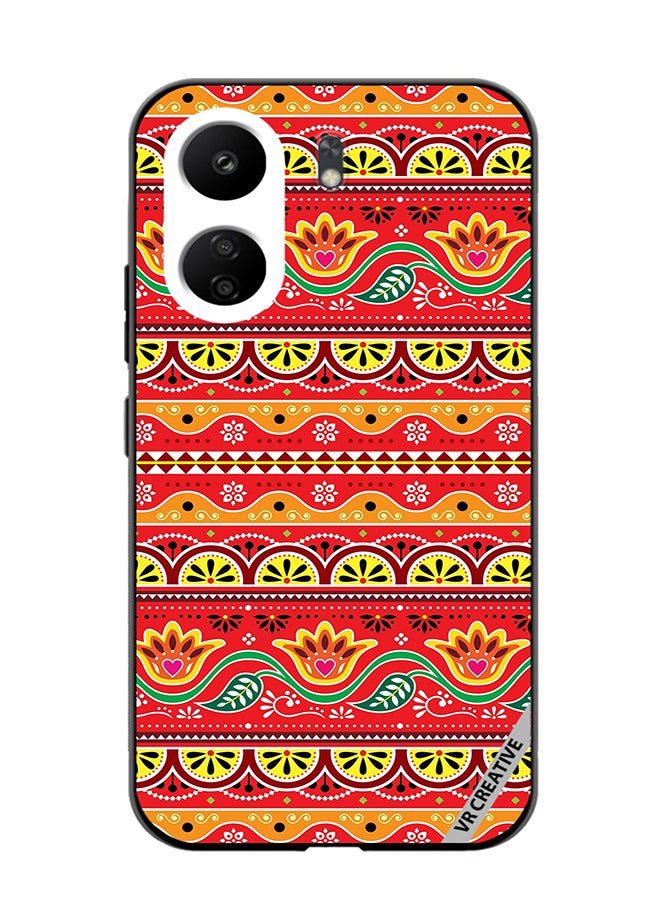 VR CREATIVE Protective Case Cover For Xiaomi Redmi 13C Indian And Pakistani Flowers And Leaves In Red And Yellow Design Multicolour - Image 1