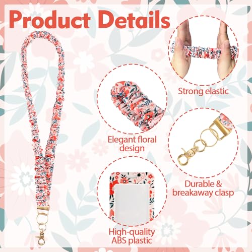 Nlicrst Scrunchie Lanyard Breakaway with ID Badge Holder - Floral Style Stretchy Lanyards with ID Badges and Key Rings Set, Ideal for Women, Birthday, Teachers Nurse Team Staff Gifts - Image 3