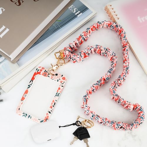 Nlicrst Scrunchie Lanyard Breakaway with ID Badge Holder - Floral Style Stretchy Lanyards with ID Badges and Key Rings Set, Ideal for Women, Birthday, Teachers Nurse Team Staff Gifts - Image 5