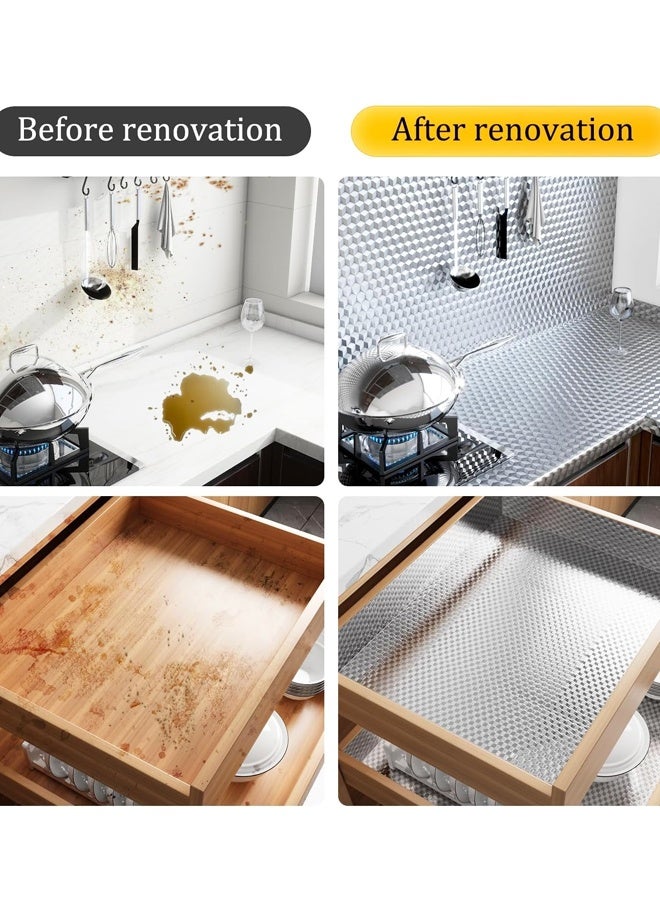 Kitchen Backsplash Wallpaper,Waterproof Oil-Proof Peel and Stick Aluminum Wallpaper Shelf Stickers for Kitchen Countertop Cabinet Drawer (15.7''x118'') - Image 4