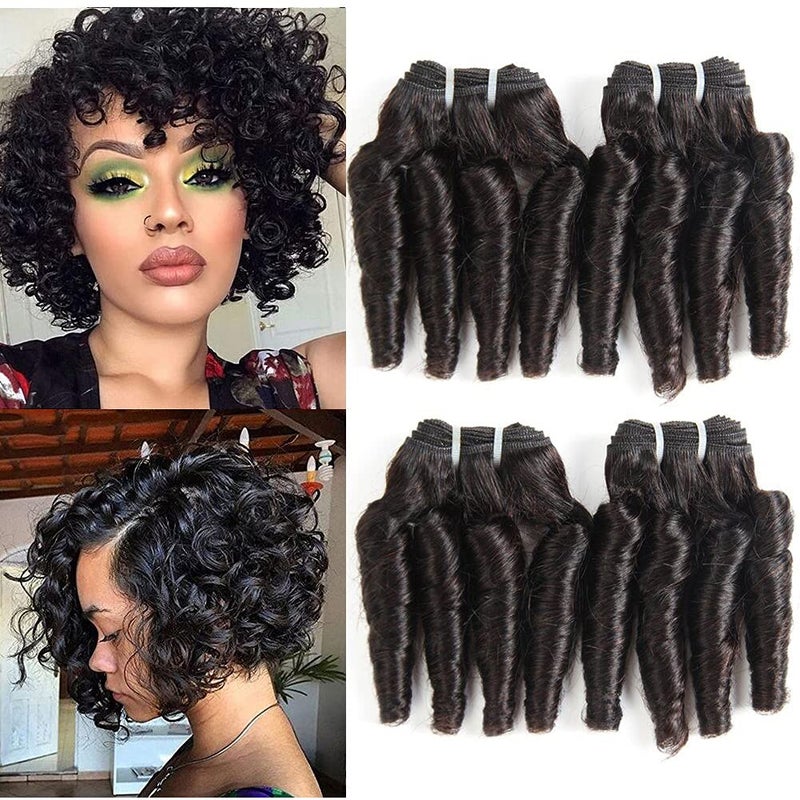 Molefi Brazilian Funmi Hair Curly Wave 4 Bundles Human Hair Black Hair Extensions Short Curly Weave burmese curly bundles human hair 8 inch Bundles 50g/pc #1B (8 8 8 8 Inch) - Image 1