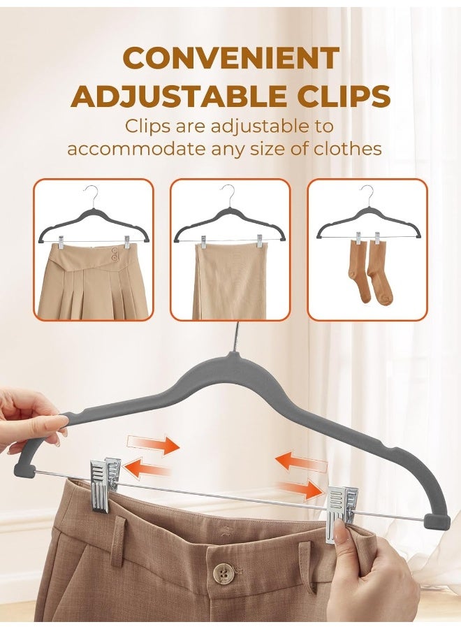 HOUSE DAY HOUSE DAY Velvet Skirt Hangers 24 Pack, Gray Velvet Hangers with Adjustable Clips, Space Saving Slim Velvet Pant Hangers, Heavy Duty Shorts Hangers, Non Slip Clip Hangers for Pants, Skirts, Shorts  - Image 5