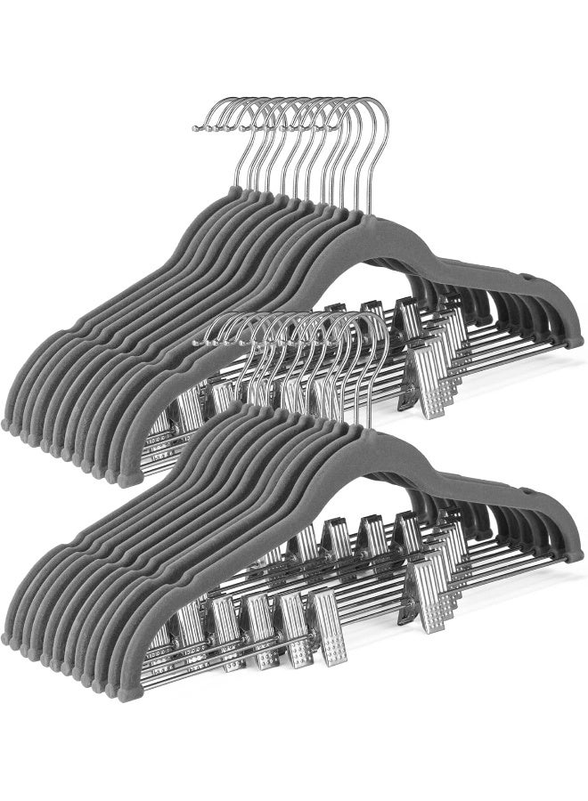 HOUSE DAY HOUSE DAY Velvet Skirt Hangers 24 Pack, Gray Velvet Hangers with Adjustable Clips, Space Saving Slim Velvet Pant Hangers, Heavy Duty Shorts Hangers, Non Slip Clip Hangers for Pants, Skirts, Shorts  - Image 1