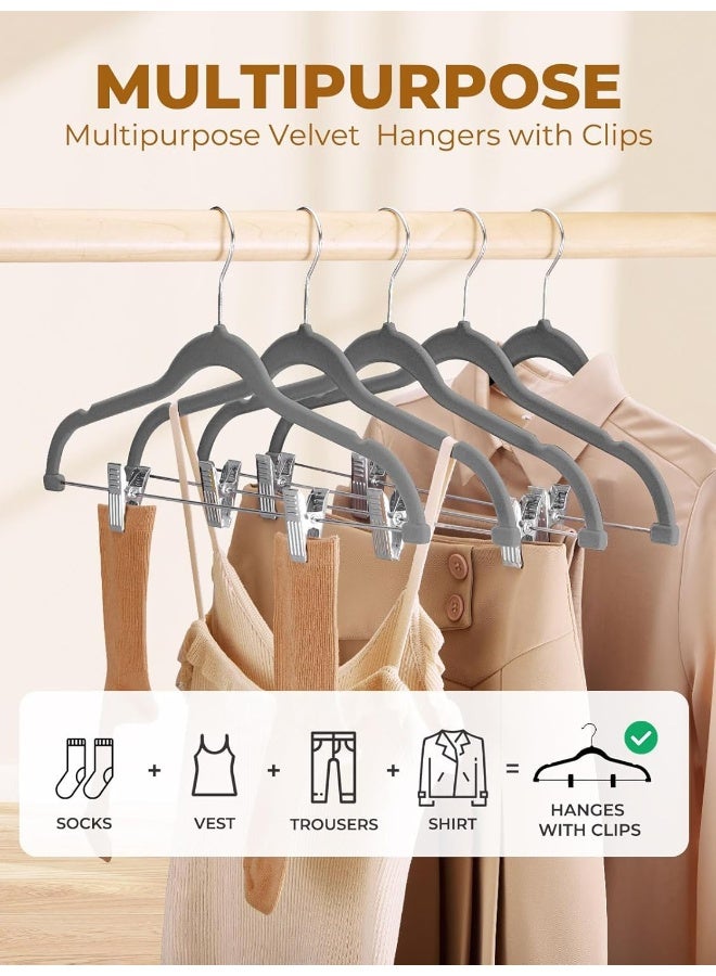 HOUSE DAY HOUSE DAY Velvet Skirt Hangers 24 Pack, Gray Velvet Hangers with Adjustable Clips, Space Saving Slim Velvet Pant Hangers, Heavy Duty Shorts Hangers, Non Slip Clip Hangers for Pants, Skirts, Shorts  - Image 2