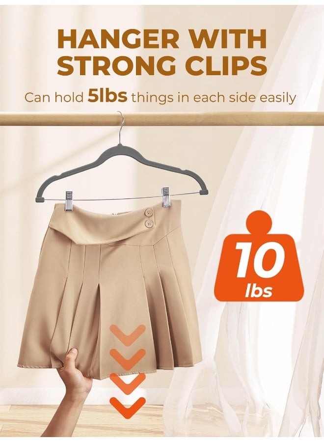 HOUSE DAY HOUSE DAY Velvet Skirt Hangers 24 Pack, Gray Velvet Hangers with Adjustable Clips, Space Saving Slim Velvet Pant Hangers, Heavy Duty Shorts Hangers, Non Slip Clip Hangers for Pants, Skirts, Shorts  - Image 3