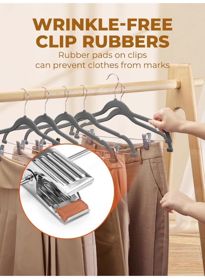 HOUSE DAY HOUSE DAY Velvet Skirt Hangers 24 Pack, Gray Velvet Hangers with Adjustable Clips, Space Saving Slim Velvet Pant Hangers, Heavy Duty Shorts Hangers, Non Slip Clip Hangers for Pants, Skirts, Shorts  - Image 4