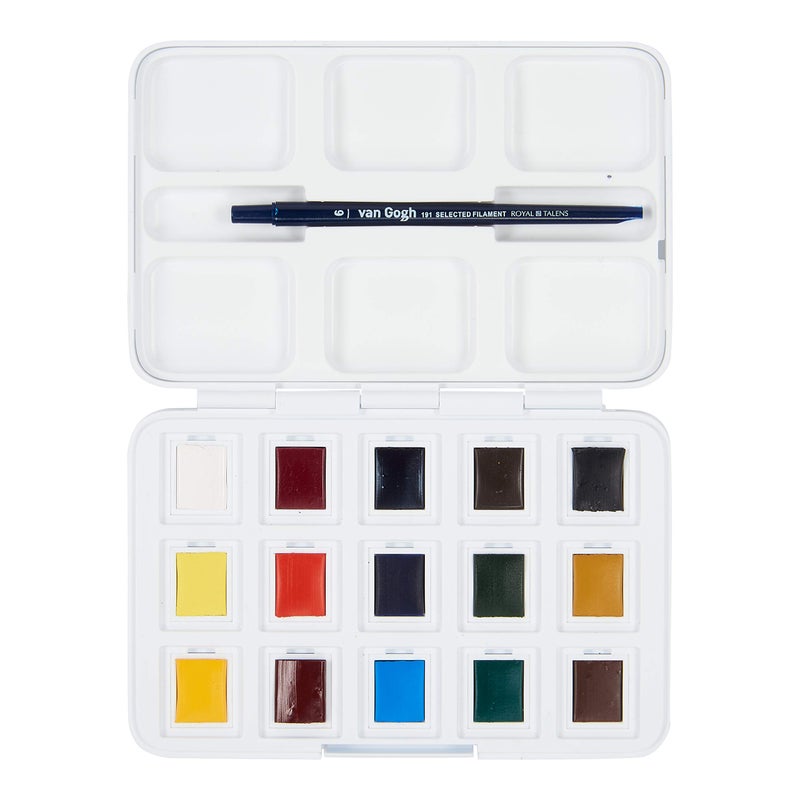 Van Gogh Watercolor Paint Set, Plastic Pocketbox, 12-Half Pan + 3-Half Pan Bonus General Selection - Image 2