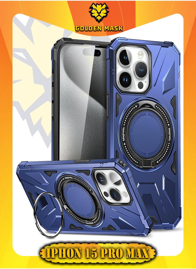 GOLDEN MASK - GOLDEN MASK For iPhone 15 Pro Max Case Mag-Safe Magnetic Shockproof Phone Case with Ring Holder (Blue) - Image 1