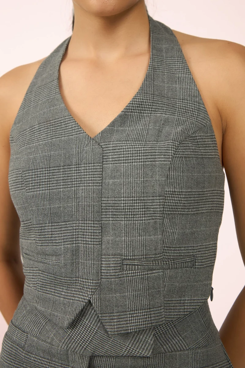 Virgio VIRGIO Viscose Stretch Checked Halter Neck Vest