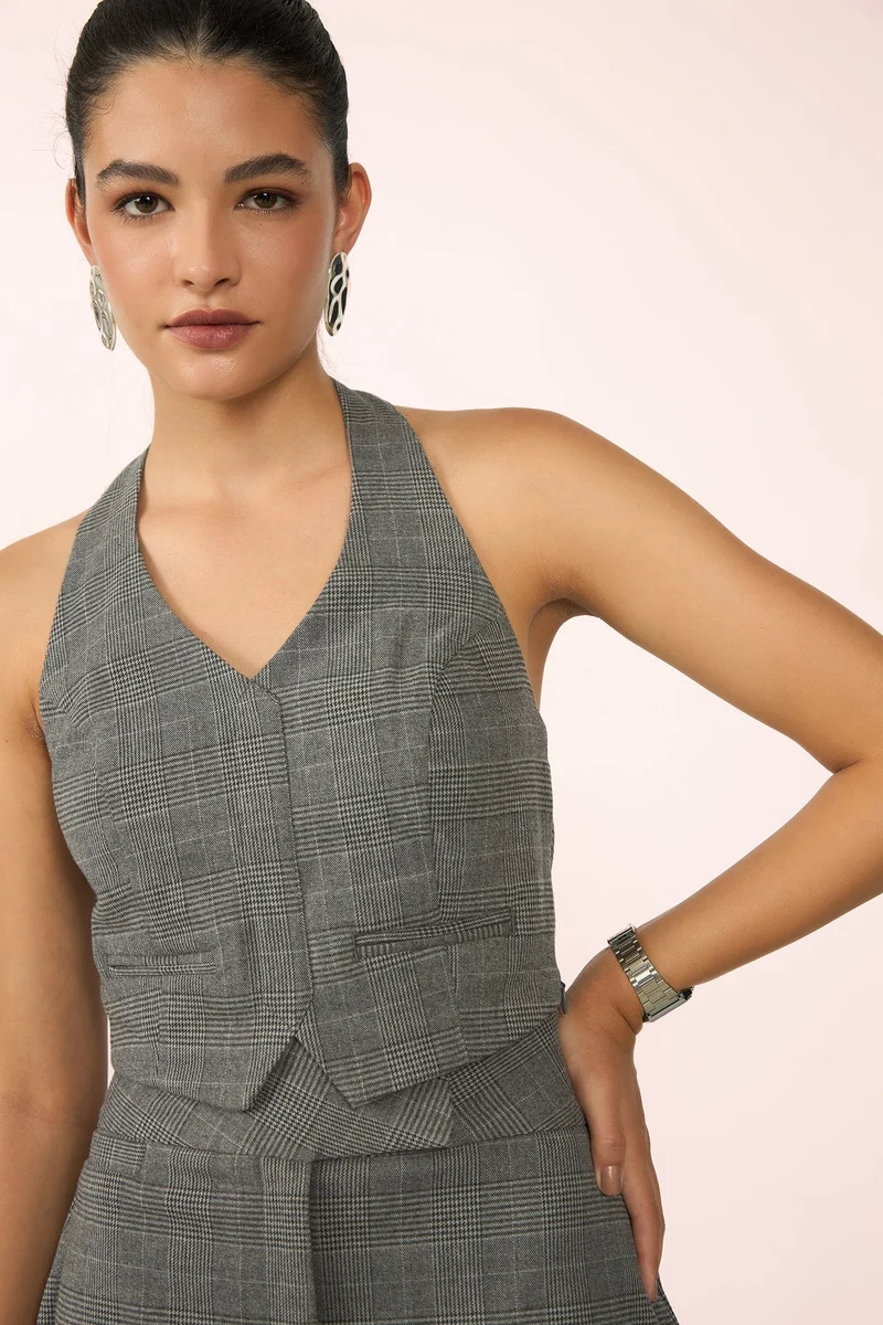 Virgio VIRGIO Viscose Stretch Checked Halter Neck Vest