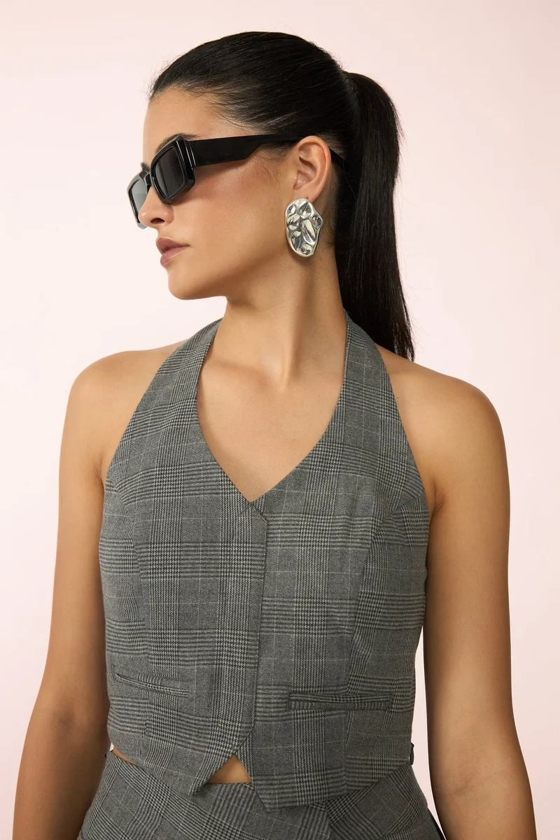 Virgio VIRGIO Viscose Stretch Checked Halter Neck Vest