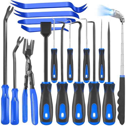 DOAHO 17Pcs Mechanic Hook and Pick Tool Set Car Trim Removal Kit with Fastener Clip PliersRivet PullerMagnetic PickupGasket ScraperNonScratch Plastic Pry Tools for Automotive RepairBlue - Image 1