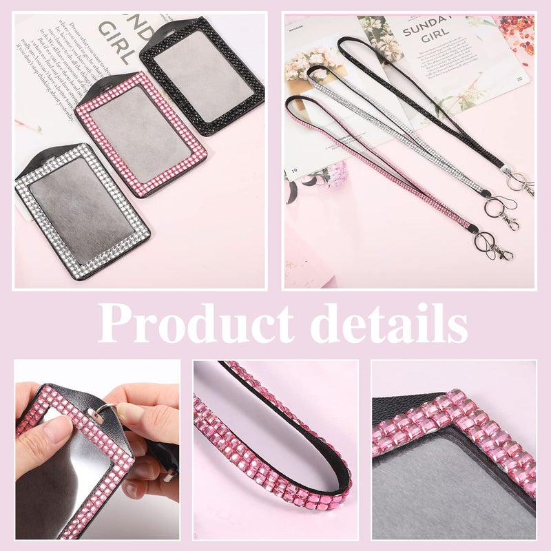 Pengxiaomei 9 in 3 Sets 3 Color Upgraded Rhinestone Lanyard for ID Badges for Women Cute, Bling Mom Lanyards for ID Badges Teacher ID Card Holder Crystal Retractable Badge Reel for Student Kids - Image 4