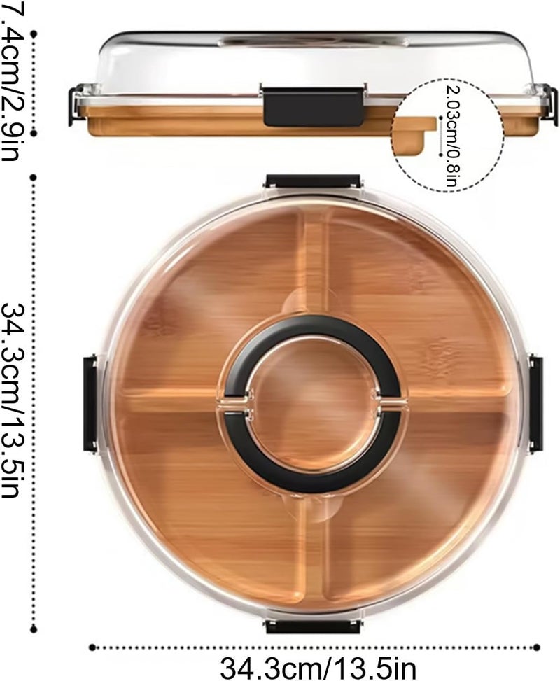 Leakproof Cheese Board - Round Serving Display with Lid Handle, Charcuterie Platter Tray, Sturdy Food Grade Material, Easy Carry Design, Top Kitchen Accessory, Indoor Outdoor Picnic Party - Image 2