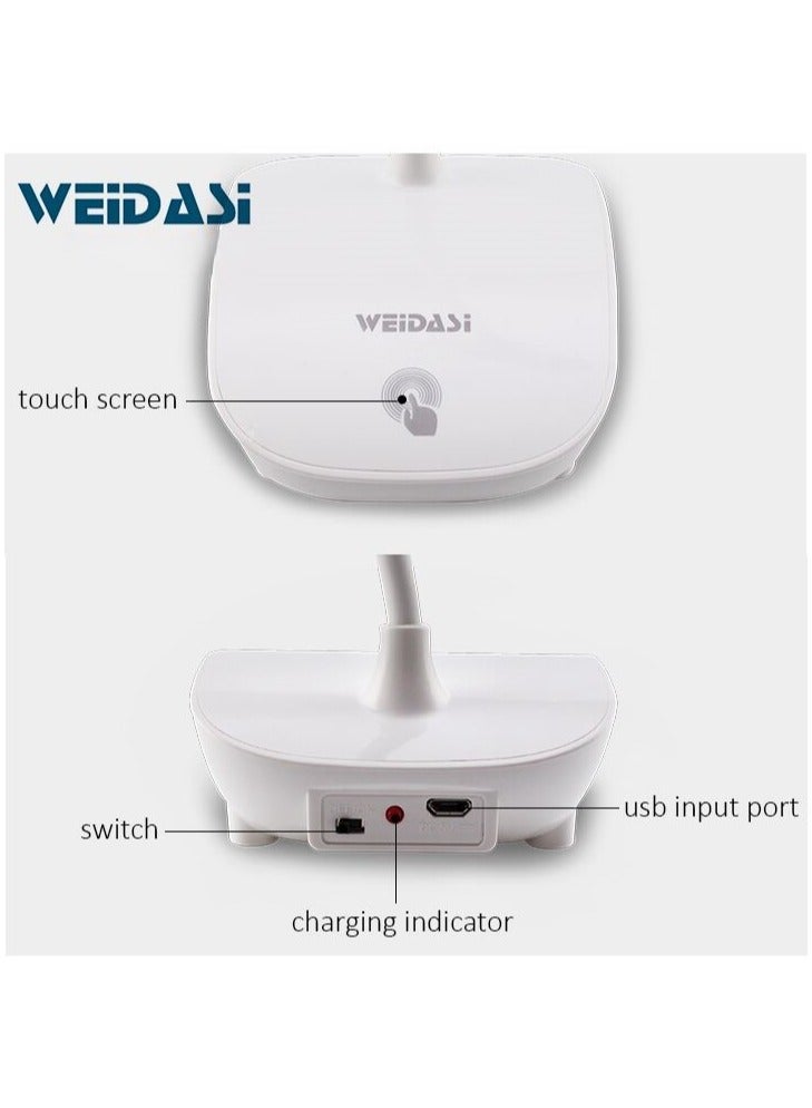WEIDASI Rechargeable Desk Lamp, Touch Control, Clamp & Stand Design, Adjustable Brightness, Eye-Caring Light, USB Charging, Flexible Arm, Anti-Slip Base - Image 3