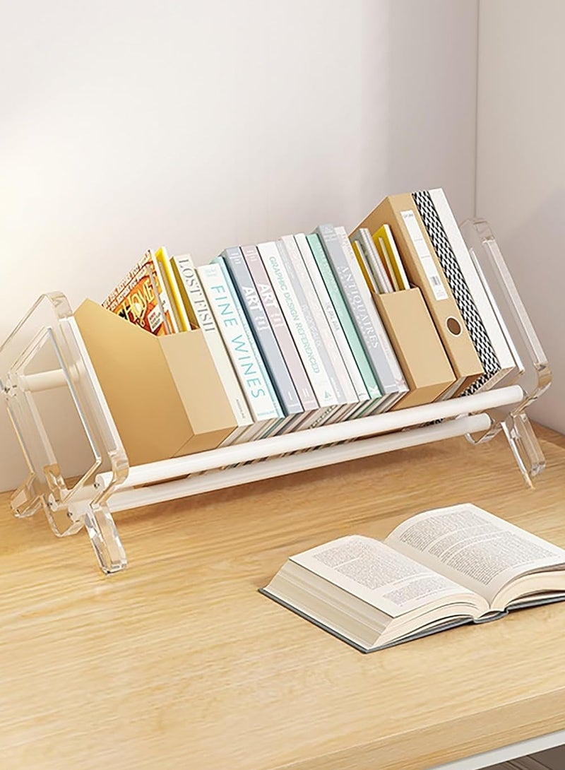 XiuWoo Acrylic Desktop Storage Shelf, 50CM Length Large Bookshelf, Wooden Countertop Bookcase, Home Office Display Stand Rack, BambooTabletop Storage Rack, Document Storage - Image 1