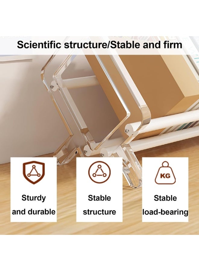 XiuWoo Acrylic Desktop Storage Shelf, 50CM Length Large Bookshelf, Wooden Countertop Bookcase, Home Office Display Stand Rack, BambooTabletop Storage Rack, Document Storage - Image 3