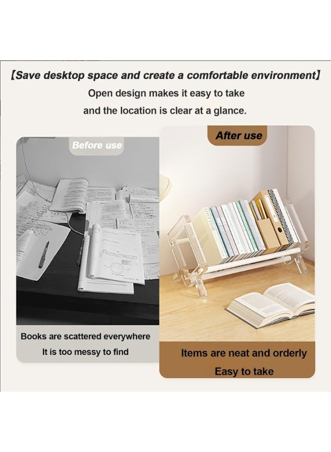 XiuWoo Acrylic Desktop Storage Shelf, 50CM Length Large Bookshelf, Wooden Countertop Bookcase, Home Office Display Stand Rack, BambooTabletop Storage Rack, Document Storage - Image 2