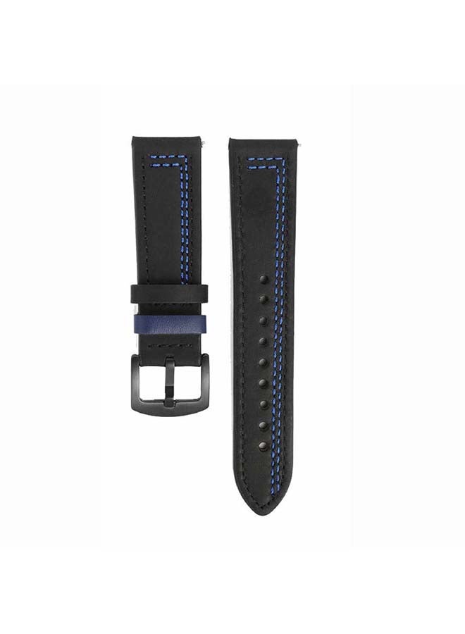 Perfii Stitch Lines Genuine Leather Replacement Band For Samsung Galaxy Watch3 45mm Black/Blue - Image 2