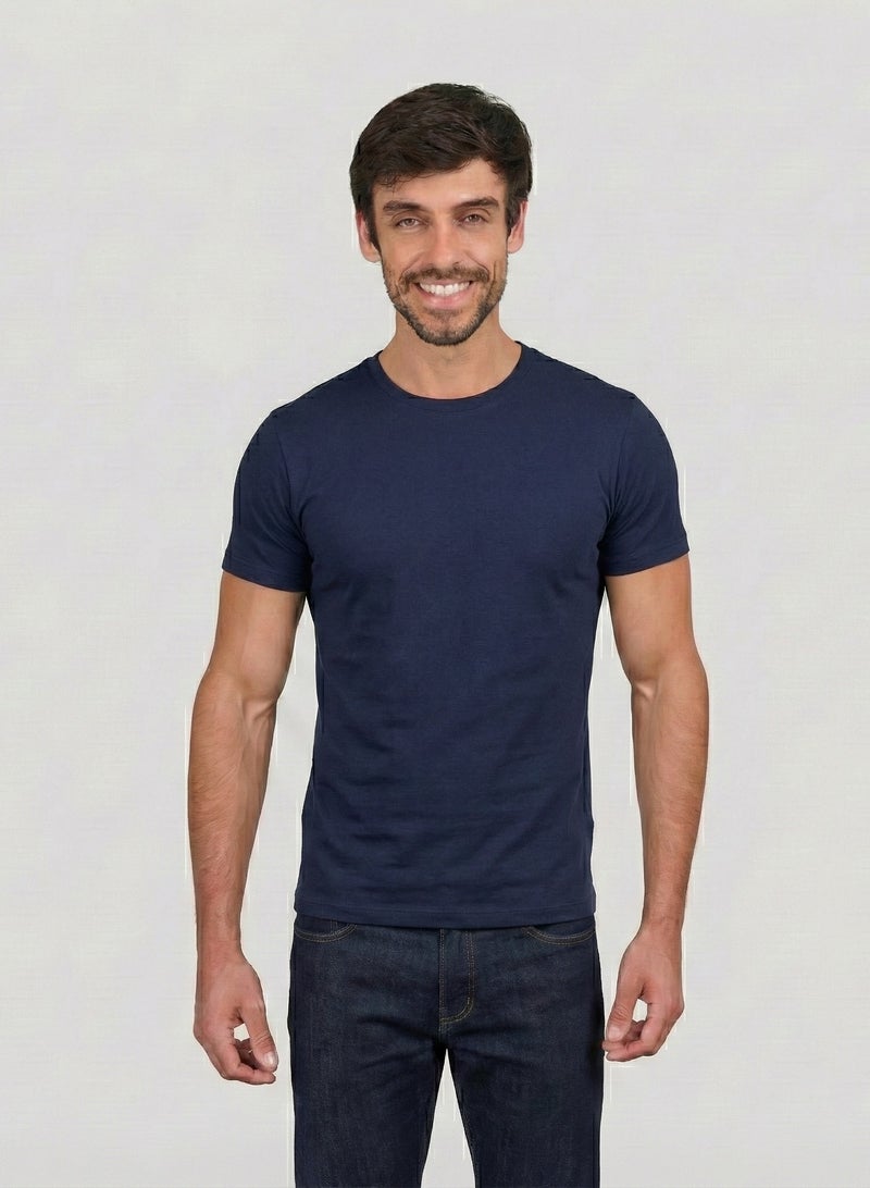 Dice Men's Basic Crew Neck T-Shirt, Slim Fit, Short Sleeve, Cotton Lycra - Navy - Image 1