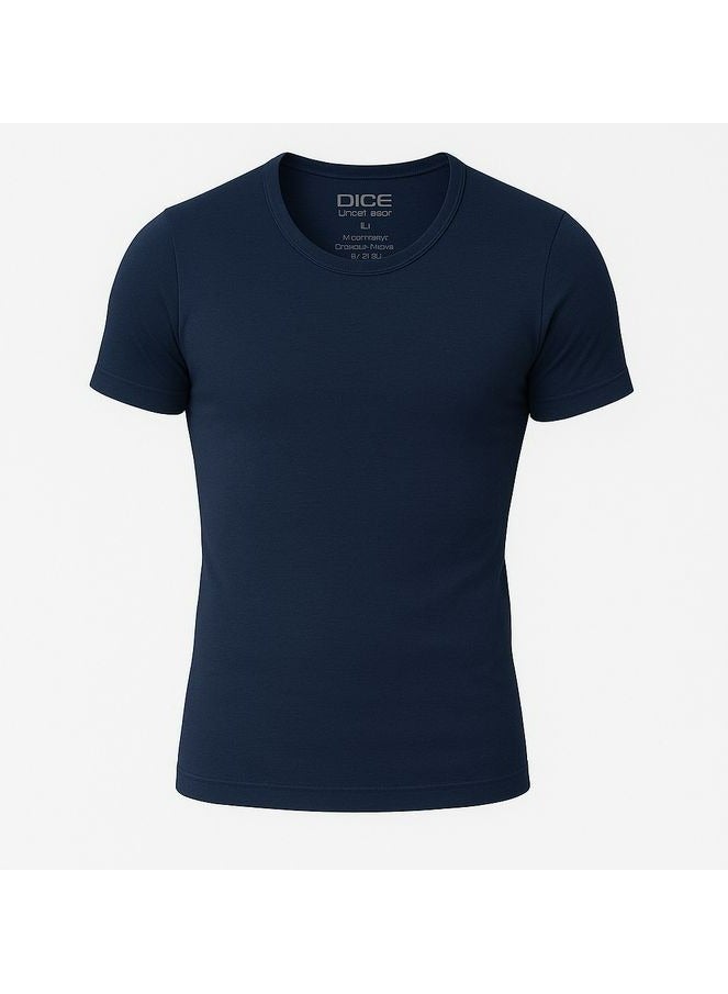 Dice Men's Basic Crew Neck T-Shirt, Slim Fit, Short Sleeve, Cotton Lycra - Navy - Image 3