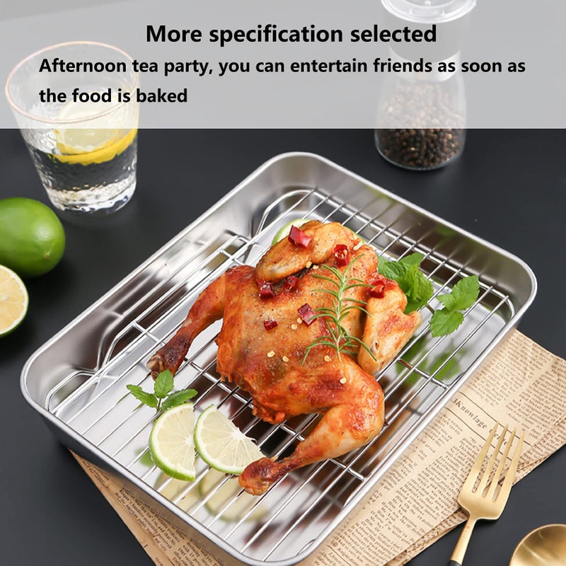 Nonstick Stainless Steel Roasting Pan With Rack Bakeware Tray Size 23 5x17 5x5CM - Image 3