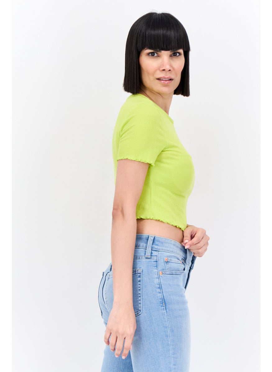 Lefties Women Crew Neck Short Sleeves Embroidered Top, Green  - Image 2