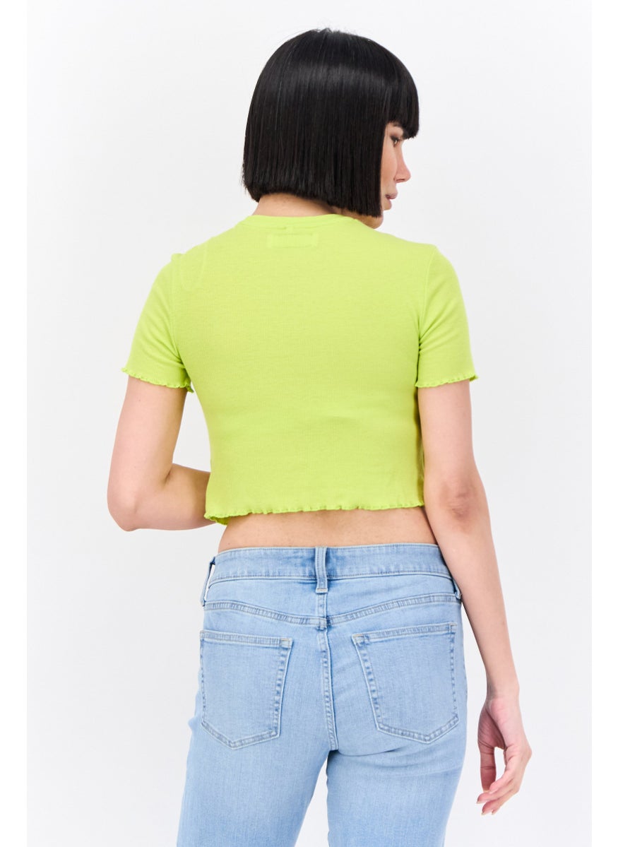 Lefties Women Crew Neck Short Sleeves Embroidered Top, Green  - Image 3