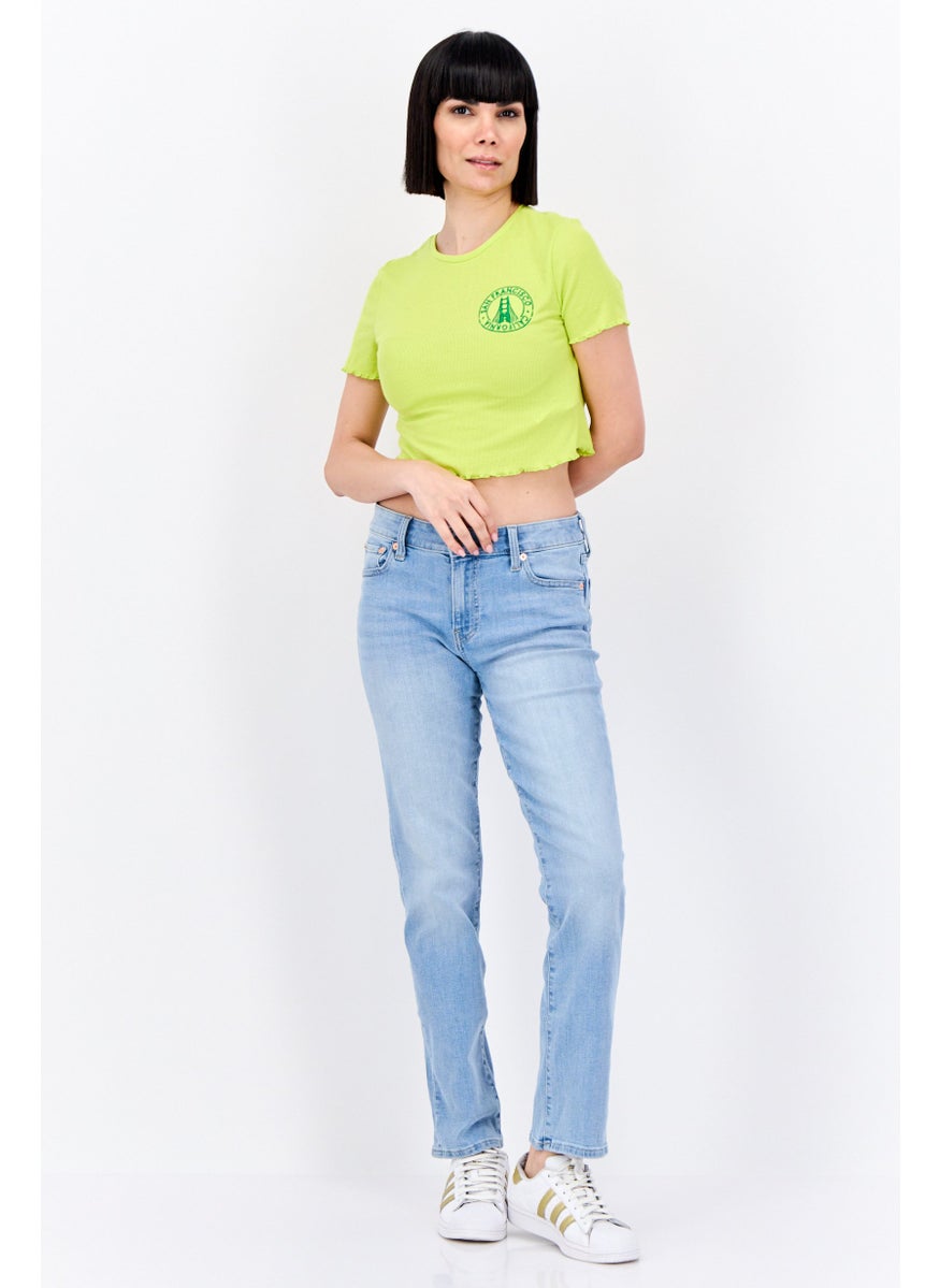 Lefties Women Crew Neck Short Sleeves Embroidered Top, Green  - Image 4