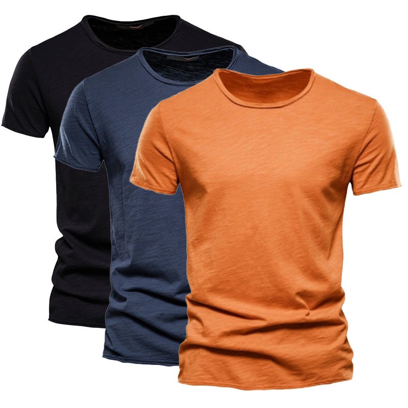T-Shirt With Round Neck For Men, Bamboo Cotton Short-Sleeve, New Pure Cotton Style, Solid Color For Summer - Image 1