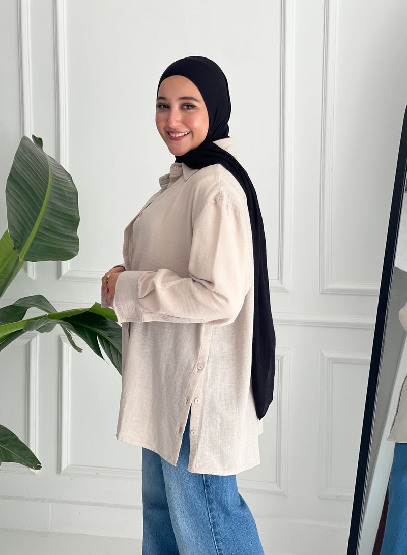 Tie Shop Button Style Shirt Beige For Women - Image 2