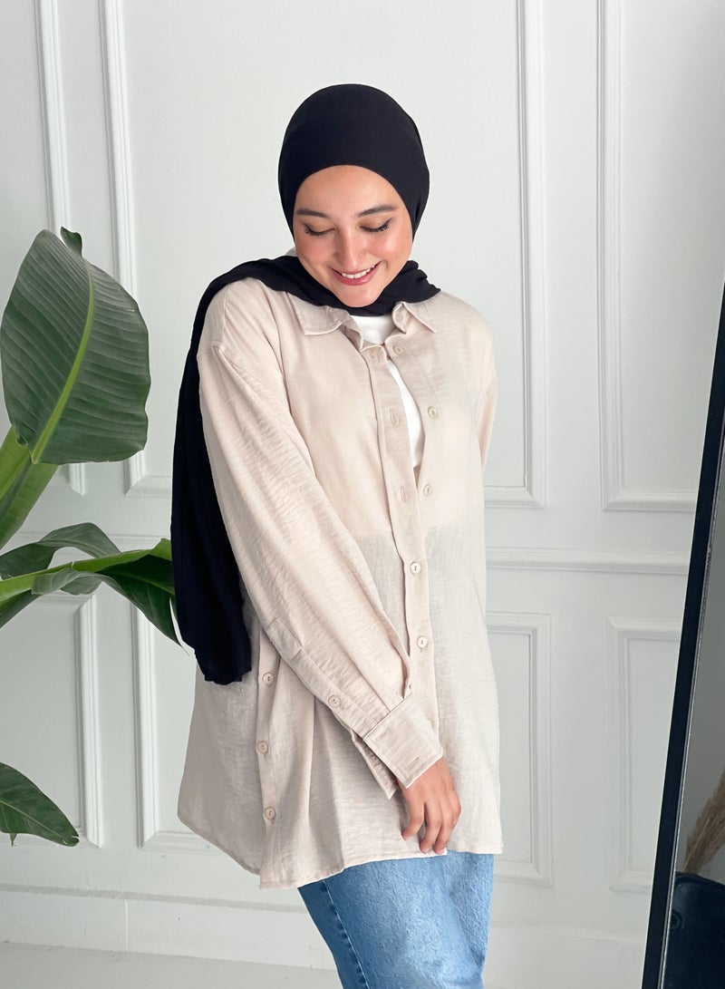 Tie Shop Button Style Shirt Beige For Women - Image 4