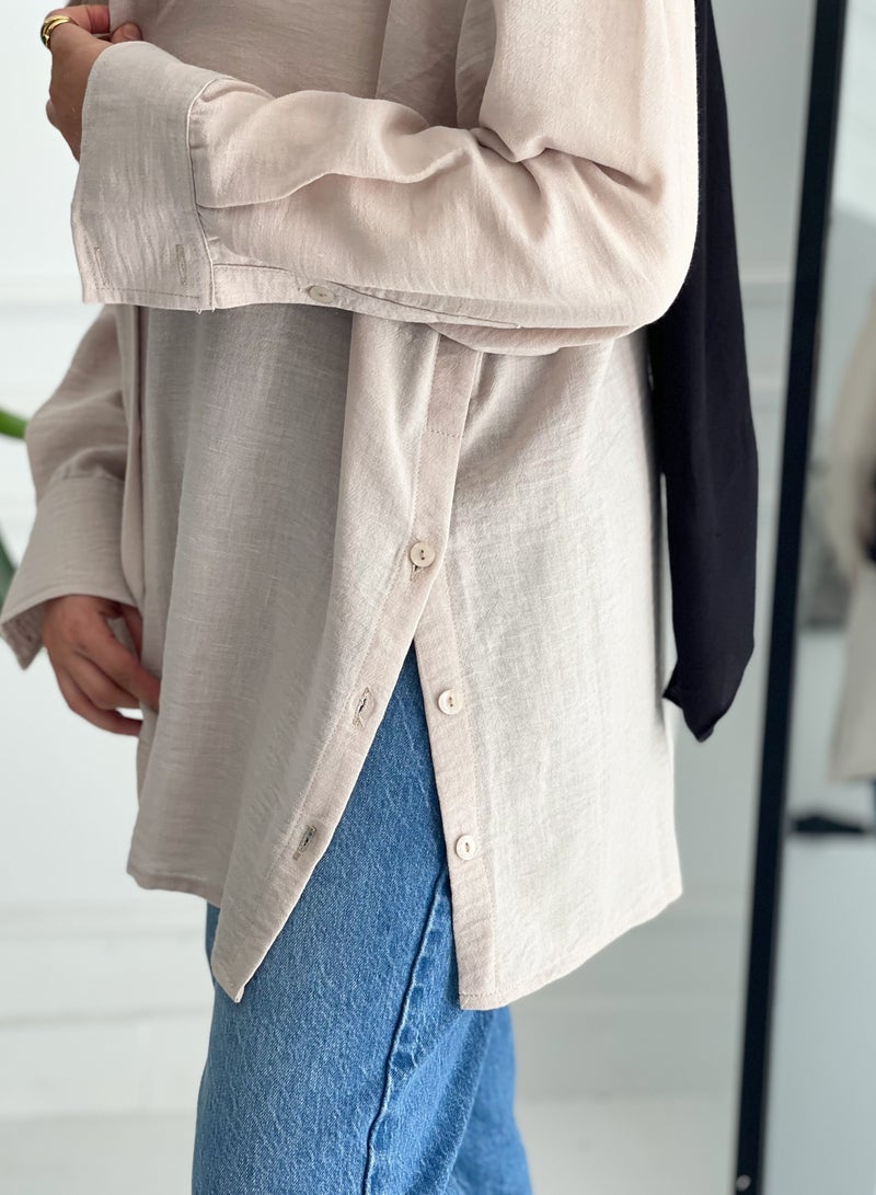 Tie Shop Button Style Shirt Beige For Women - Image 3