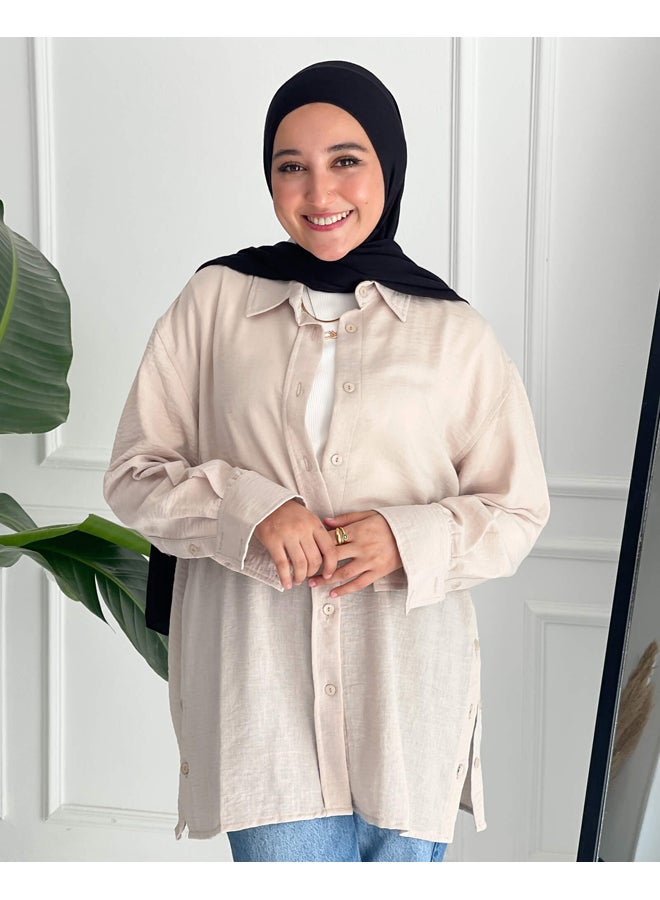 Tie Shop Button Style Shirt Beige For Women - Image 1
