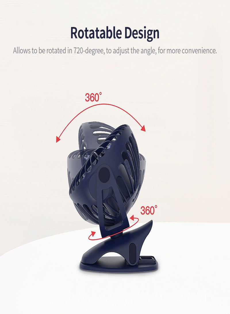 Yoobao Y-F04 USB Fan Rechargeable Handheld Mini Fan Clip Desktop 4-level Small Fans Electrical Fan Blue 6400mAh - Image 3