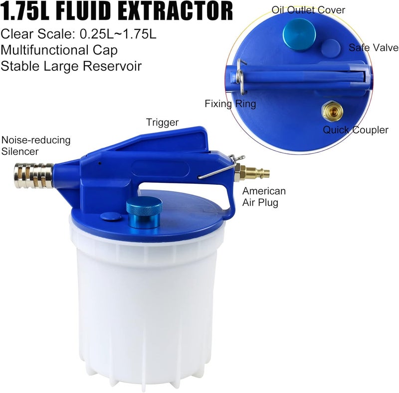 JIFETOR Pneumatic Vacuum Brake Bleeder Kit with 1.75L Waste Fluid Extractor and 0.9L Refill Bottle - Image 2