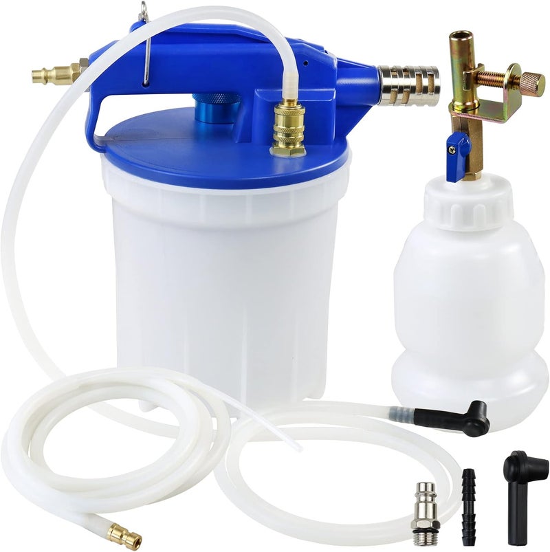 JIFETOR Pneumatic Vacuum Brake Bleeder Kit with 1.75L Waste Fluid Extractor and 0.9L Refill Bottle - Image 1
