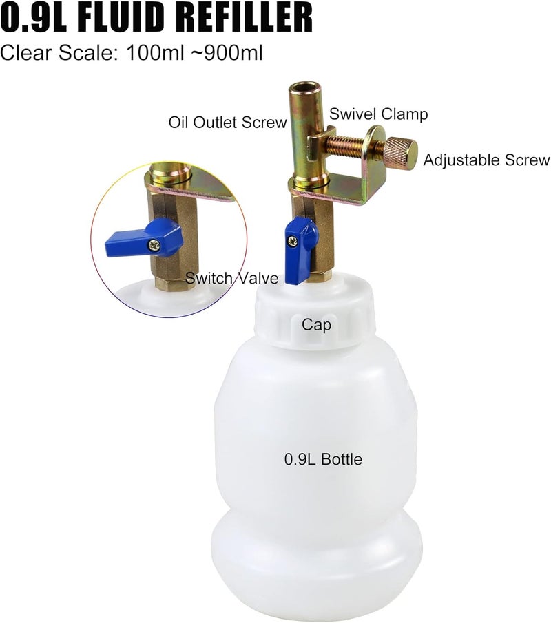 JIFETOR Pneumatic Vacuum Brake Bleeder Kit with 1.75L Waste Fluid Extractor and 0.9L Refill Bottle - Image 4
