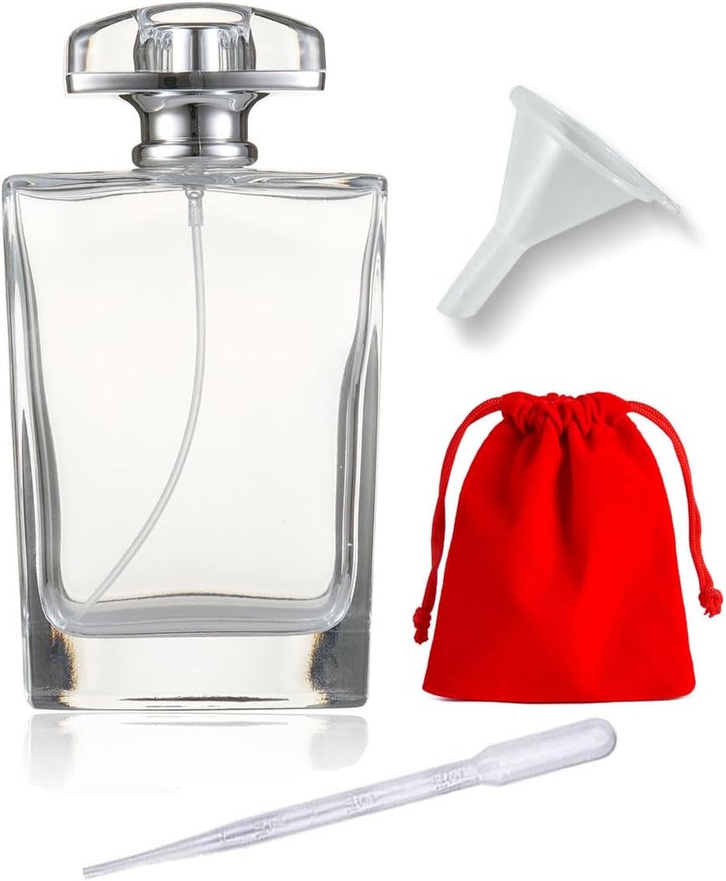 زجاجة عطر شفافة قابلة لإعادة التعبئة سعة 30 مل / 1 أونصة من جينكسيهواشين، زجاجة رذاذ عطرية مربعة محمولة مع 2 نوع من موزع العطر