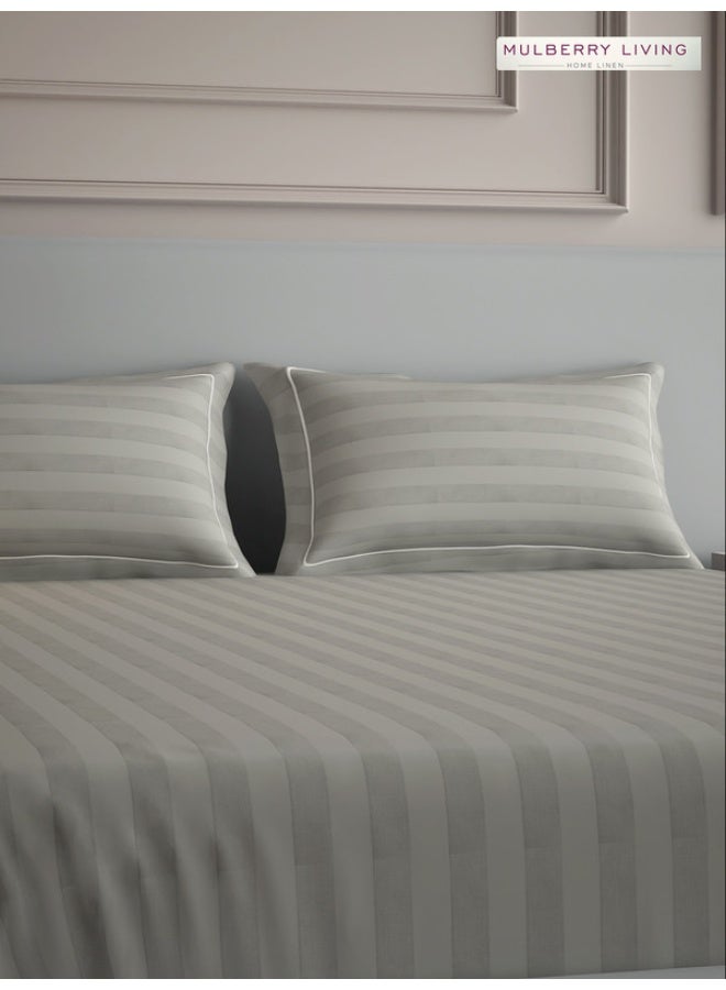 MULBERRY LIVING 100% Cotton - 300Tc Elysian Stripes King Size (180X200 Cms) Fitted Bedsheet With 2 Pillow Covers (50X75 Cm) - Silver Grey - Image 3