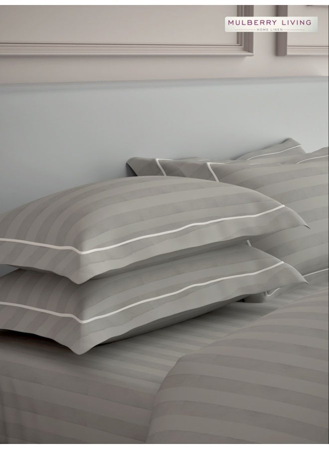 MULBERRY LIVING 100% Cotton - 300Tc Elysian Stripes King Size (180X200 Cms) Fitted Bedsheet With 2 Pillow Covers (50X75 Cm) - Silver Grey - Image 5