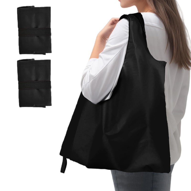 Criyar 2 Pack Foldable Shopping Bag, Waterproof Reusable Grocery Bag Holder,Tote Bags Nylon Bags(Black 2) - Image 1