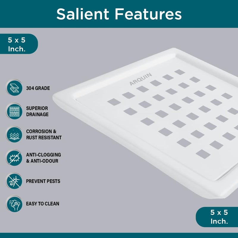 Arquin Bathroom Floor Drainer 5x5 Shower Water Drain Channel 1MM 304 Stainless Steel with Cockroach Trap for Bathroom Kitchen Waste Water Drain Jali (Square Steel 102) - Image 3