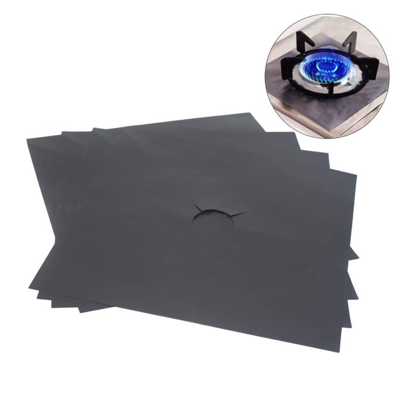 Universal 4 Piece Non Stick Gas Hob Protector Sheets Black Easy Clean Oven Liner - Image 3