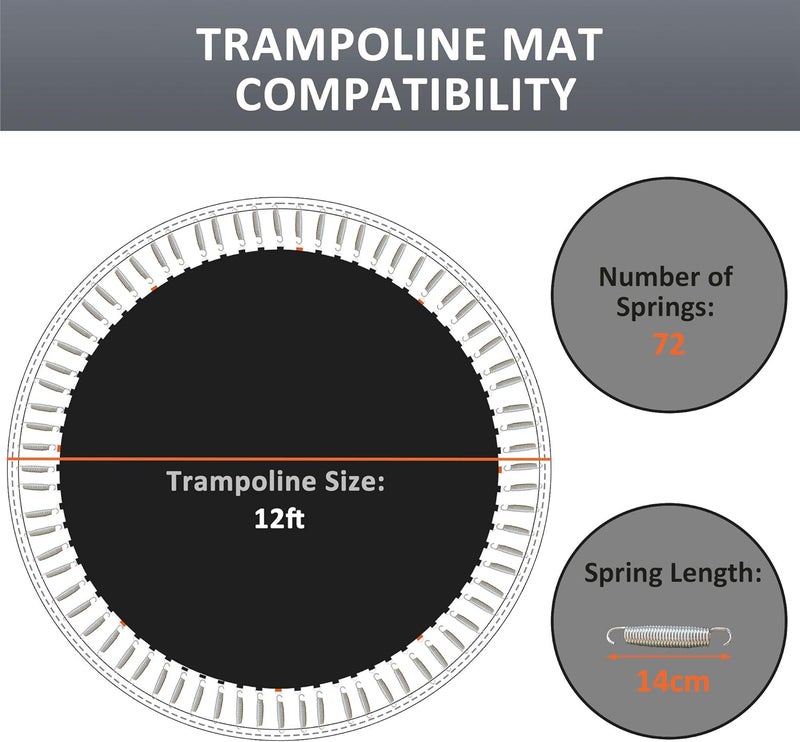 Soozier Trampoline Replacement Mat, Fits 12' Trampoline with 72 V Hooks, 5. 5" Springs, Trampoline Mat with 8 Rows of Stitching, Spring Pull Tool Spring, Frame not Included - Image 3