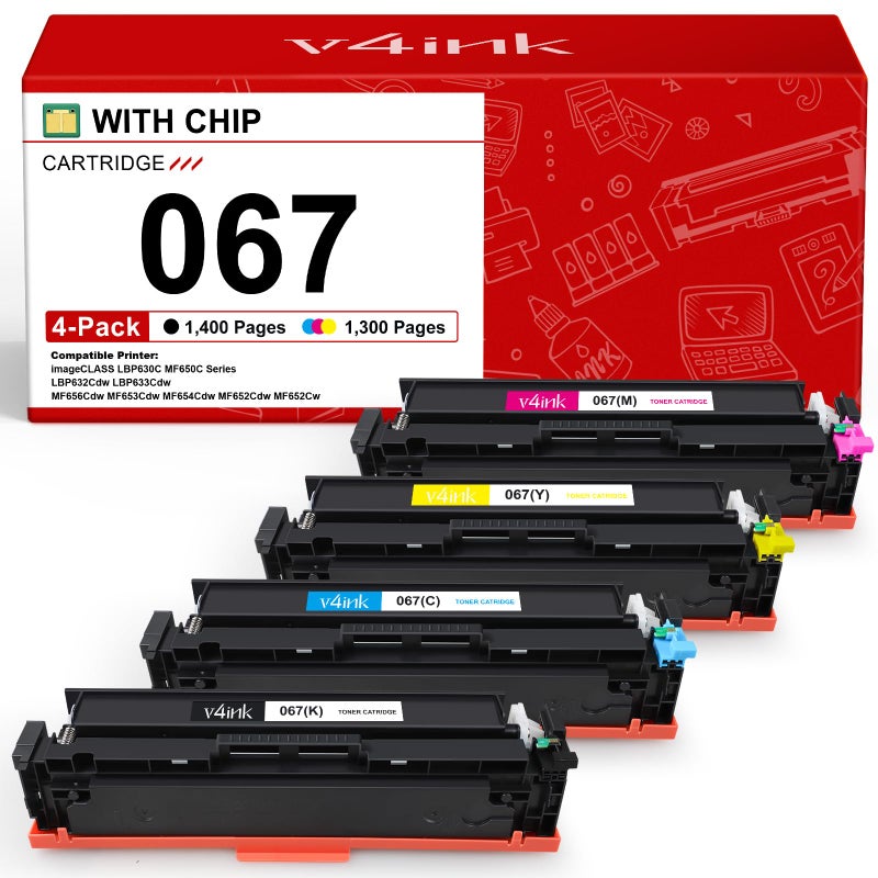 V4ink 067 Toner Cartridge Set 4 Pack Compatible Replacement for Canon 067 Toner Cartridge Set for use with Color imageCLASS MF650 LBP630 Series LBP632Cdw MF654Cdw MF653Cdw MF656Cdw MF652Cw Printer - Image 1