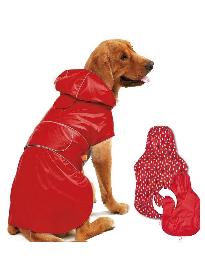 Kimee Dog Raincoat Reversible, Single Side Slicker Poncho Adjustable Waterproof Dog Rain Jacket with Leash Hole/Reflective Stripe Hooded Snowproof Windproof Clothes for Small to 3X-Large Dogs, M - Image 1